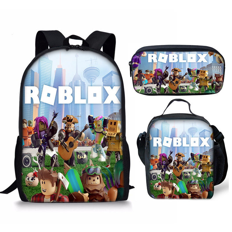 3D New Roblox Student Schoolbag Meal Bag Pencil Bag Rob Loth Printed Backpack Three-Piece Set One-Piece Hair