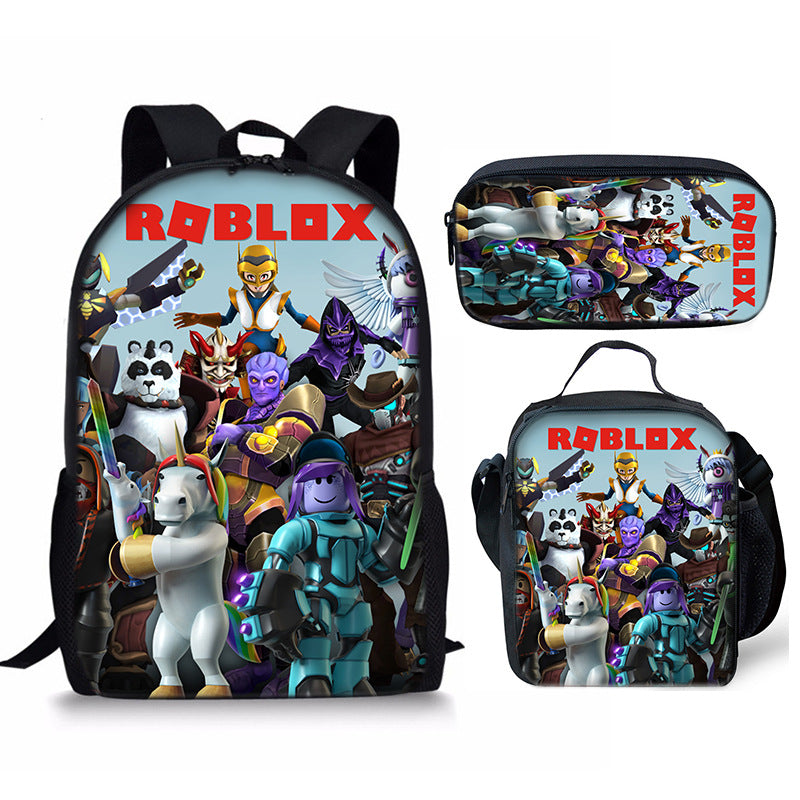 3D New Roblox Student Schoolbag Meal Bag Pencil Bag Rob Loth Printed Backpack Three-Piece Set One-Piece Hair