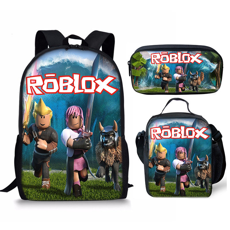 3D New Roblox Student Schoolbag Meal Bag Pencil Bag Rob Loth Printed Backpack Three-Piece Set One-Piece Hair