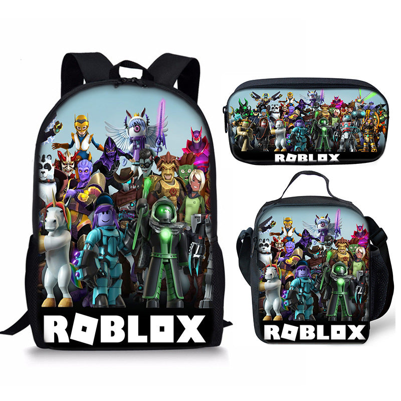 3D New Roblox Student Schoolbag Meal Bag Pencil Bag Rob Loth Printed Backpack Three-Piece Set One-Piece Hair