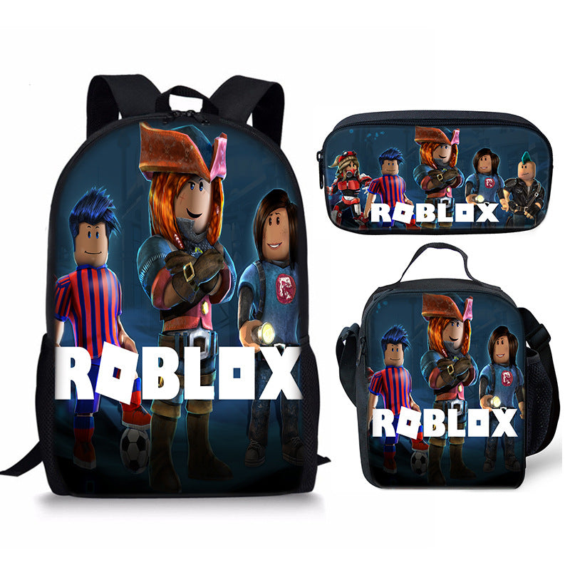 3D New Roblox Student Schoolbag Meal Bag Pencil Bag Rob Loth Printed Backpack Three-Piece Set One-Piece Hair
