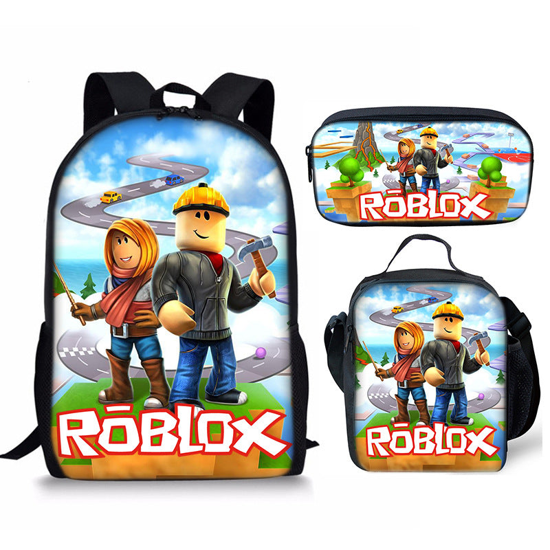 3D New Roblox Student Schoolbag Meal Bag Pencil Bag Rob Loth Printed Backpack Three-Piece Set One-Piece Hair