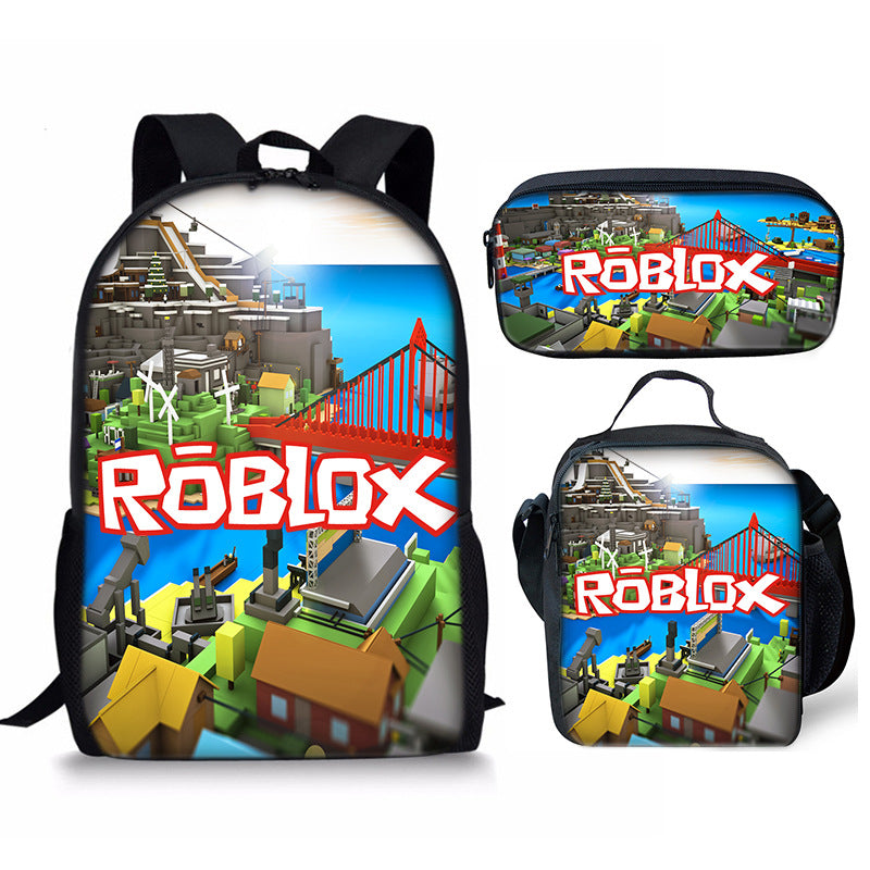 3D New Roblox Student Schoolbag Meal Bag Pencil Bag Rob Loth Printed Backpack Three-Piece Set One-Piece Hair
