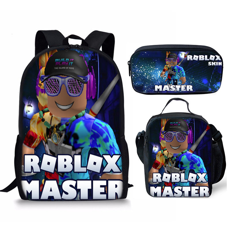3D New Roblox Student Schoolbag Meal Bag Pencil Bag Rob Loth Printed Backpack Three-Piece Set One-Piece Hair