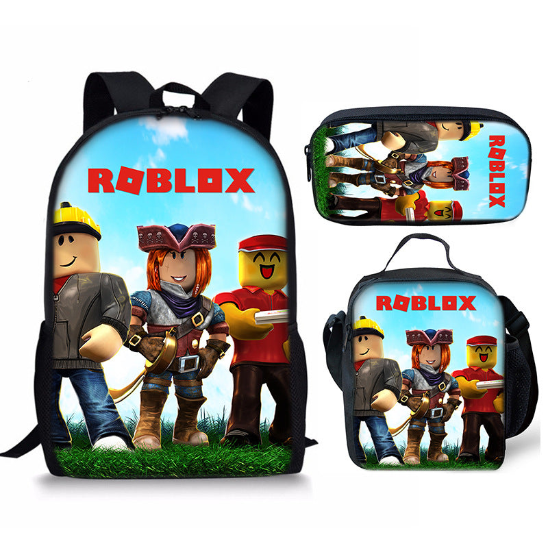 3D New Roblox Student Schoolbag Meal Bag Pencil Bag Rob Loth Printed Backpack Three-Piece Set One-Piece Hair