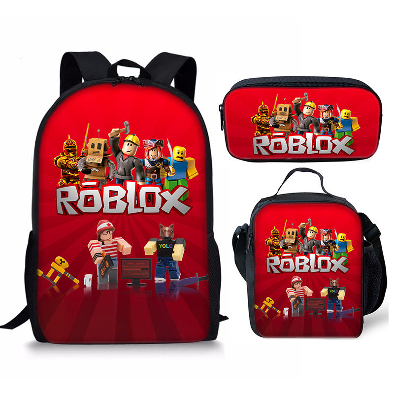 3D New Roblox Student Schoolbag Meal Bag Pencil Bag Rob Loth Printed Backpack Three-Piece Set One-Piece Hair