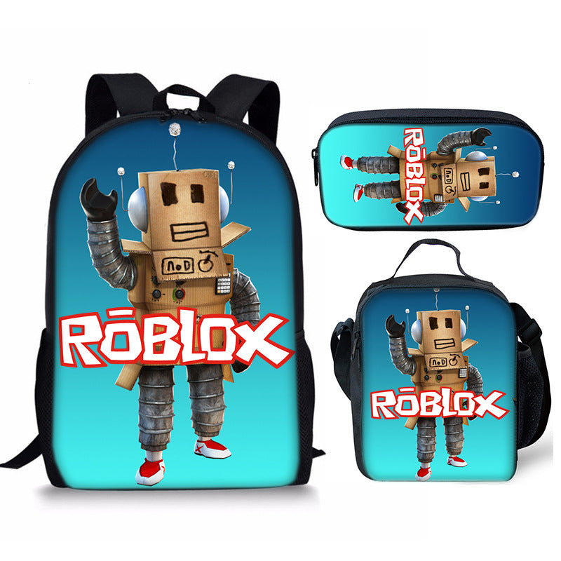 3D New Roblox Student Schoolbag Meal Bag Pencil Bag Rob Loth Printed Backpack Three-Piece Set One-Piece Hair