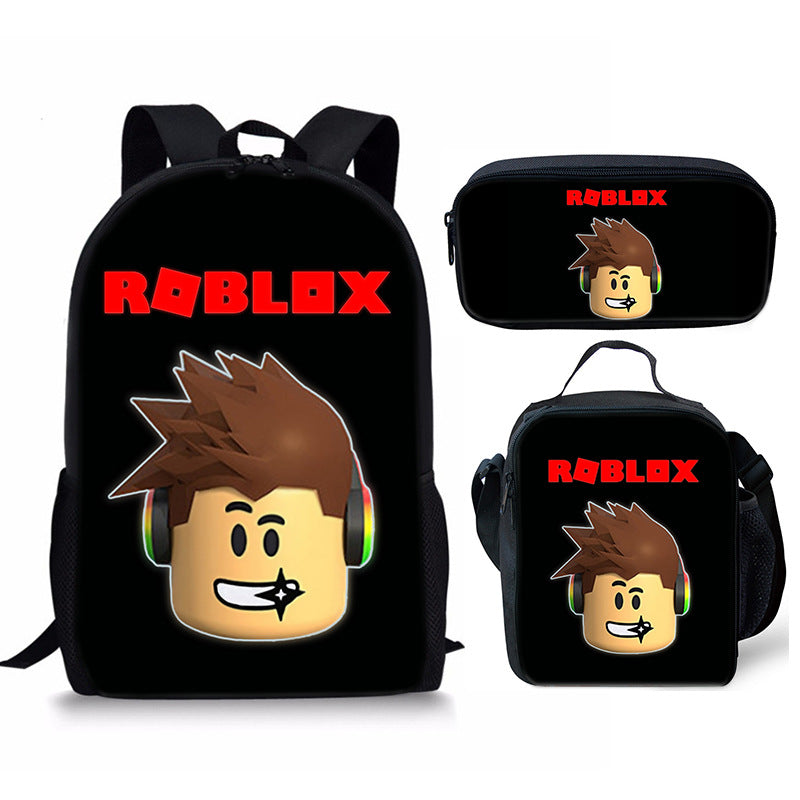 3D New Roblox Student Schoolbag Meal Bag Pencil Bag Rob Loth Printed Backpack Three-Piece Set One-Piece Hair