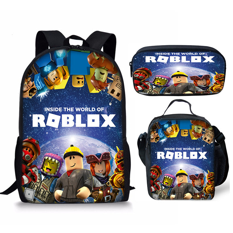 3D New Roblox Student Schoolbag Meal Bag Pencil Bag Rob Loth Printed Backpack Three-Piece Set One-Piece Hair
