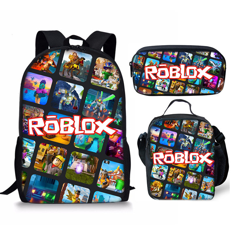 3D New Roblox Student Schoolbag Meal Bag Pencil Bag Rob Loth Printed Backpack Three-Piece Set One-Piece Hair