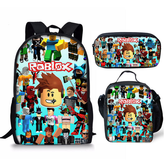3D New Roblox Student Schoolbag Meal Bag Pencil Bag Rob Loth Printed Backpack Three-Piece Set One-Piece Hair