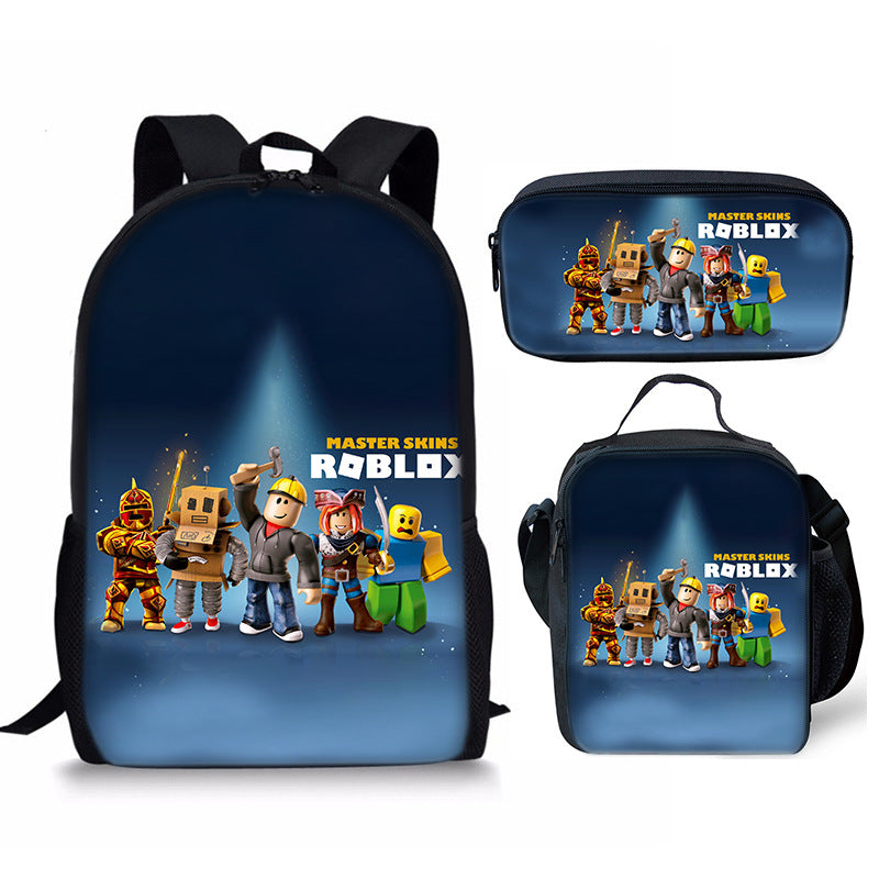 3D New Roblox Student Schoolbag Meal Bag Pencil Bag Rob Loth Printed Backpack Three-Piece Set One-Piece Hair
