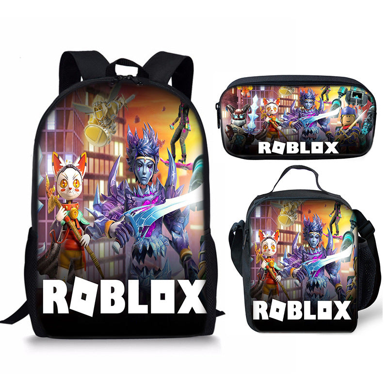 3D New Roblox Student Schoolbag Meal Bag Pencil Bag Rob Loth Printed Backpack Three-Piece Set One-Piece Hair