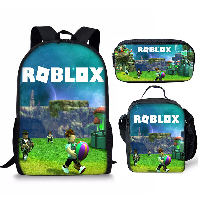 3D New Roblox Student Schoolbag Meal Bag Pencil Bag Rob Loth Printed Backpack Three-Piece Set One-Piece Hair