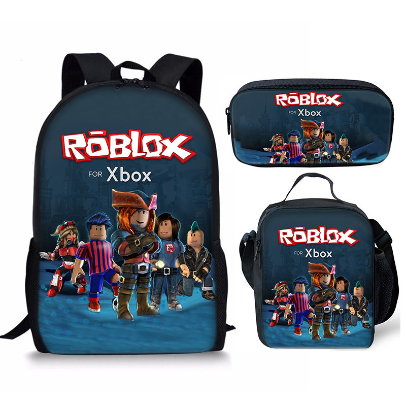 3D New Roblox Student Schoolbag Meal Bag Pencil Bag Rob Loth Printed Backpack Three-Piece Set One-Piece Hair