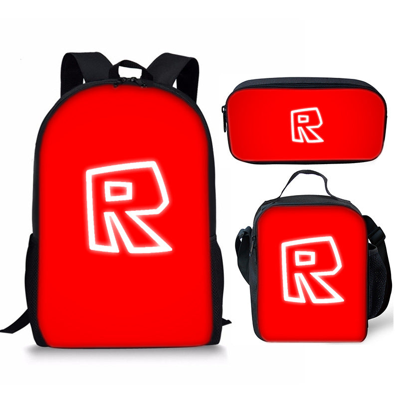 3D New Roblox Student Schoolbag Meal Bag Pencil Bag Rob Loth Printed Backpack Three-Piece Set One-Piece Hair