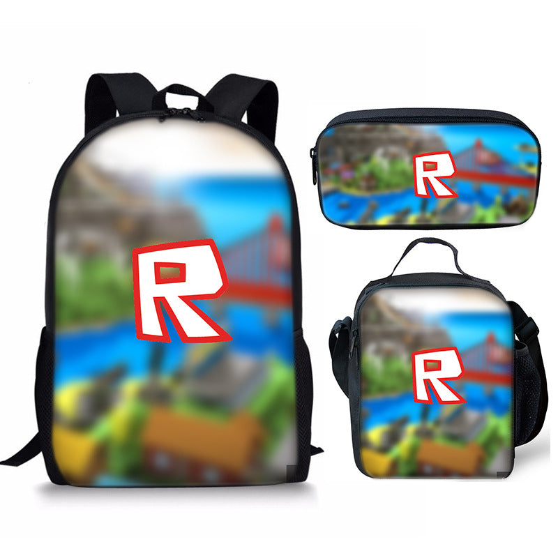 3D New Roblox Student Schoolbag Meal Bag Pencil Bag Rob Loth Printed Backpack Three-Piece Set One-Piece Hair