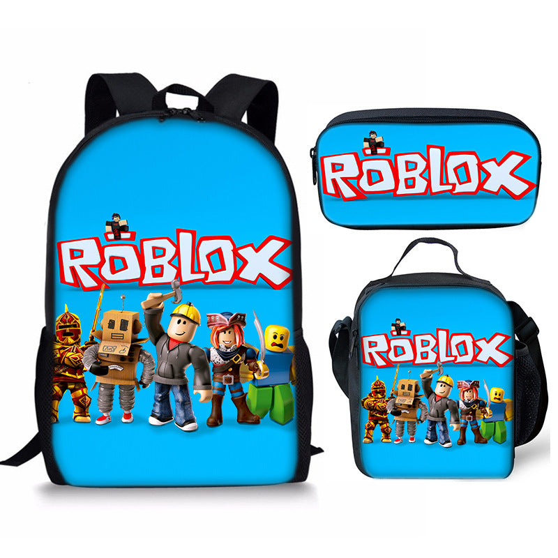 3D New Roblox Student Schoolbag Meal Bag Pencil Bag Rob Loth Printed Backpack Three-Piece Set One-Piece Hair