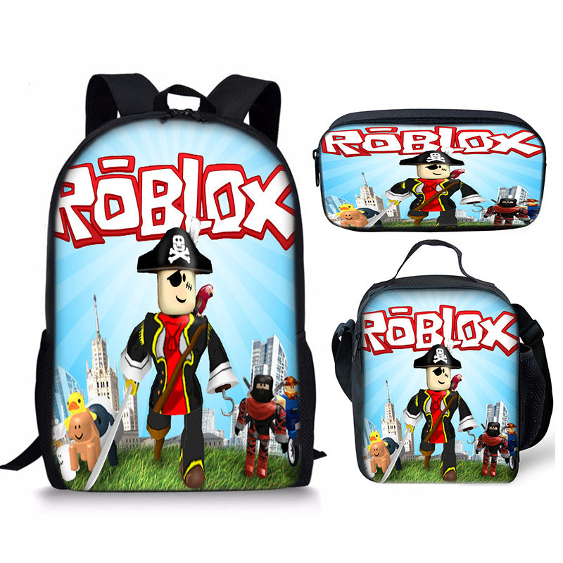 3D New Roblox Student Schoolbag Meal Bag Pencil Bag Rob Loth Printed Backpack Three-Piece Set One-Piece Hair