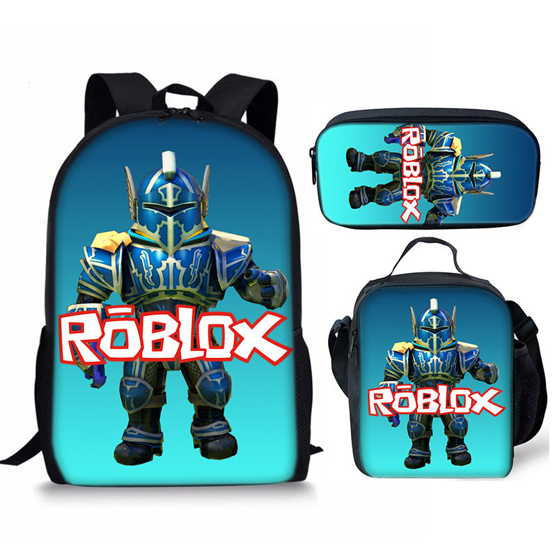 3D New Roblox Student Schoolbag Meal Bag Pencil Bag Rob Loth Printed Backpack Three-Piece Set One-Piece Hair