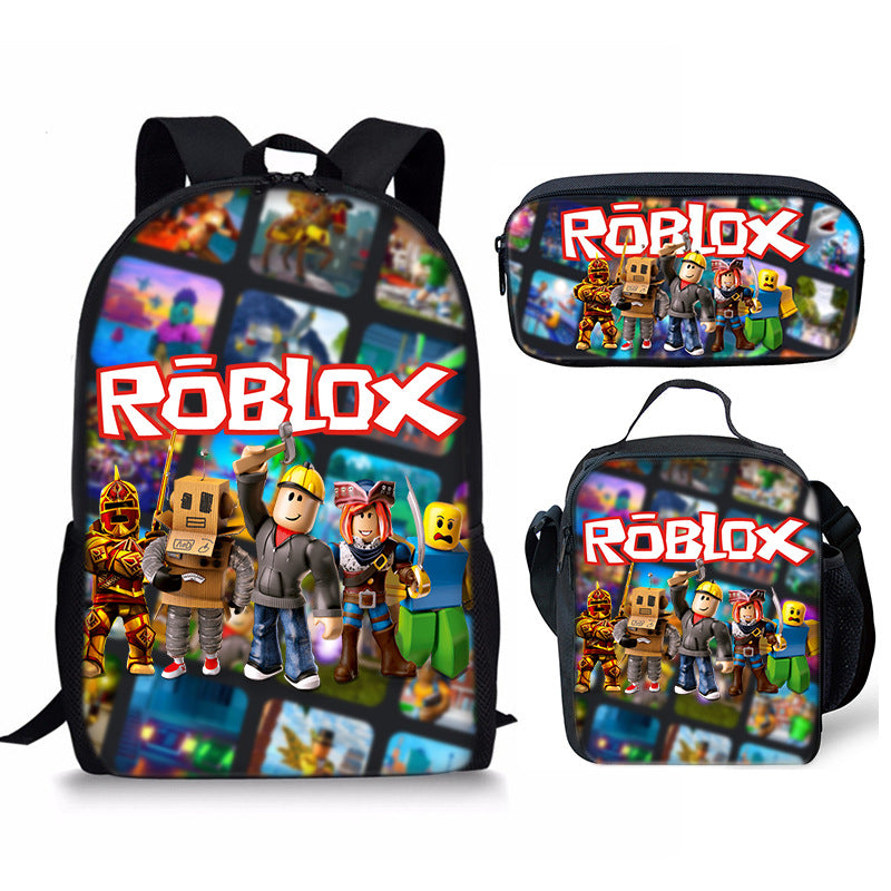 3D New Roblox Student Schoolbag Meal Bag Pencil Bag Rob Loth Printed Backpack Three-Piece Set One-Piece Hair