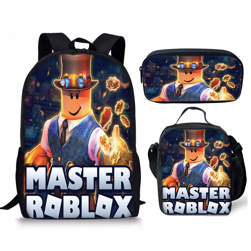 3D New Roblox Student Schoolbag Meal Bag Pencil Bag Rob Loth Printed Backpack Three-Piece Set One-Piece Hair