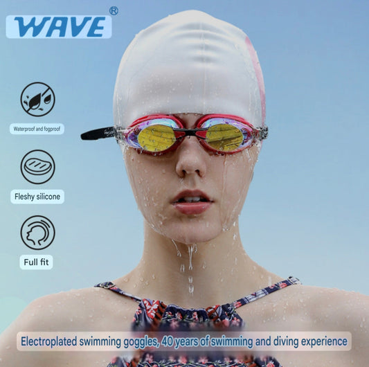 Wave Professional Swimming Goggles Waterproof and Anti-Fog for Men and Women, High-Definition Large Frame, Fashionable Electroplated Racing Goggles with Prescription Lenses
